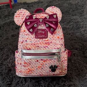 Disney Pink and Red Tweed sparkle loungefly backpack
